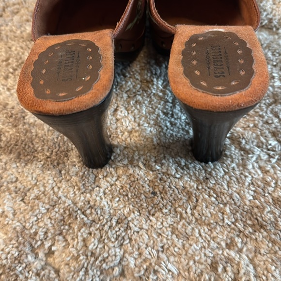 🍍 SEYCHELLES Anthro Brown Embroidered Clog Wood Chunky Heel Slip On Sandal 6🍍 - Picture 3 of 4